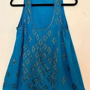 Sugarlips Teal Embroidered Tank Top